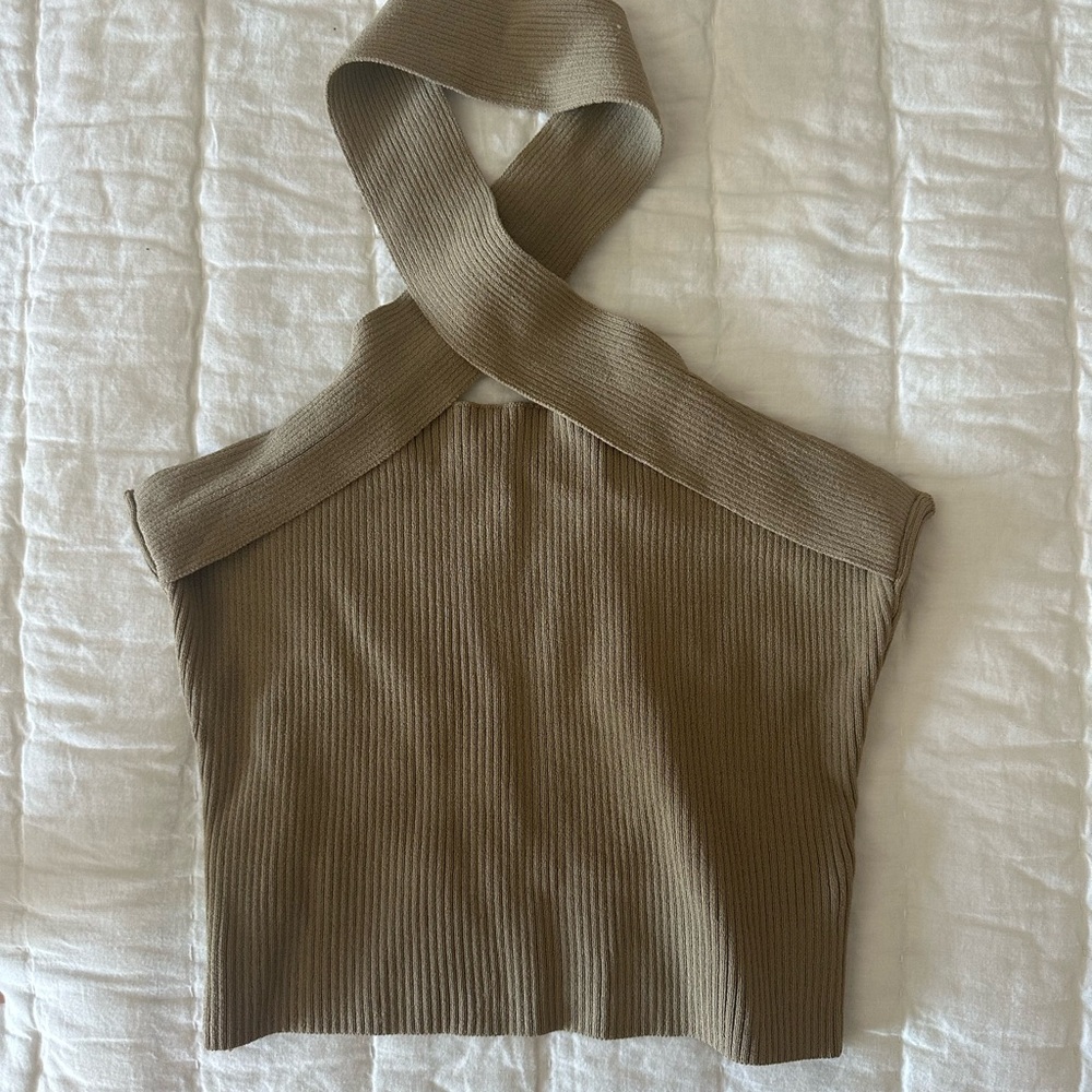 Tan Ribbed Halter Top